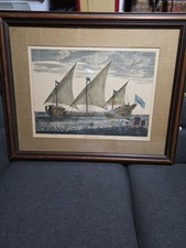 Antique Claude Randon Galeasse a la Voile Ship Engraving Passebon Framed 32x26 picture