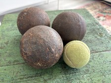 Lot Set 3 Antique Cannonball Rusty Cast Iron Round Ball Military Appx 2.4lb each picture