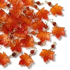 30pcs Autumn Glass Maple Leaf Charms Red Agate Pendants for Necklace Jewelry DIY picture