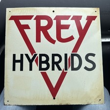 Original Vintage Frey Hybrids Metal Sign Green Back picture