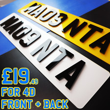 FRONT + BACK 3D 4D Number Plates Road Legal 3MM RAISED ACRYLIC Vehicle License picture