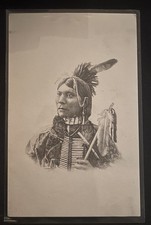 Antique Native American Indian Portrait Feather Headdress RPPC Postcard c1910 picture