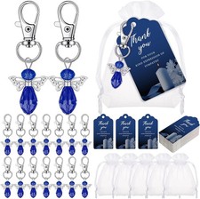 60 Set Funeral Favors, Celebration of Life Favors Angel Keychains Organza Bags S picture