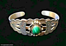 Vintage Navajo Sterling Silver Malachite Cuff Bracelett Glen Willie picture