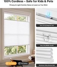 LazBlinds 34x64 TDBU Cordless Cellular Shade No Drill Light Filtering White picture