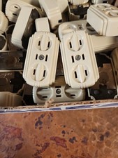 Set of 2 Vintage Ivory EAGLE ART DECO Bakelite surface mount 3 outlet adapter picture