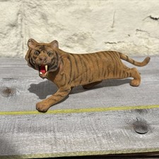 Vintage Flocked Roaring Tiger Figurine – Plastic Eyes & Open Mouth 8” picture