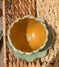1920s Weller Pottery Woodcraft Lotus Bowl & Lily Pad Saucer picture