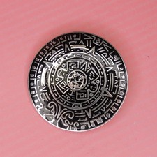 Vintage MEXICO Pendant / Pin Black Inlay Aztec Sun Dial picture