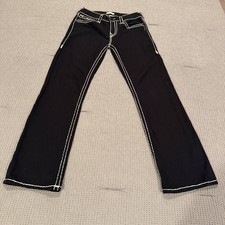 True Religion Jeans Men's 31x33 Bootcut Super T Black Flap White Stitch Billy picture