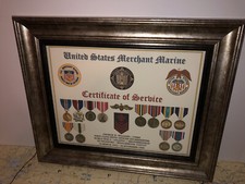 U.S. MERCHANT MARINE CERTIFICATE OF SERVICE / SHADOW BOX PRINT / W-MEDALS  picture