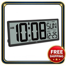 Digital Wall Clock 14.5 inch Large LCD Battery Operated Indoor Temperature picture