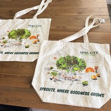 SPROUTS Farmers Market Reusable Canvas Bag Qty 2 Double sided Grocery Totes picture