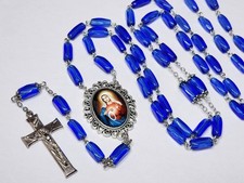 Immaculate Heart of Mary Catholic Rosary Large Blue Glass Beads Color Photo picture