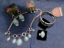 paparazzi jewelry fashion fix sets , Silver & Turquoise ,4 Pieces, NEW picture
