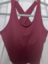 Lululemon Women's maroon/red Crop Tank Athletic crisscross back Sleeveless 14 picture