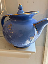 Vintage Hall China Baltimore 6 Cup Teapot Blue Gold Floral Made in USA picture