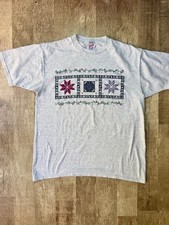 Vintage 90s Jerzees Quilt Graphic T-Shirt Heather Grey Country Craft Single Stit picture