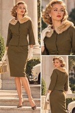 Vintage 50’s MCM Skirt Suit Set Skirt And Mink Collar Jacket picture