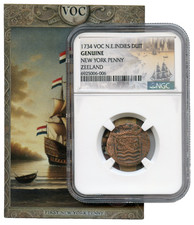 1734-1786 First New York Penny NGC Genuine NE Indies VOC Duit Zeeland Coin JR200 picture