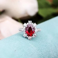 4.20Ct Oval Cut Natural Ruby Diamond Wedding Ring 14K White Gold Size 5 6 7 8 picture