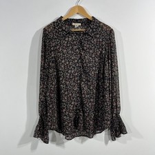 FESTI Whimsigoth Victorian 90s Boho Sheer Dark Floral Button Down Top Size Large picture