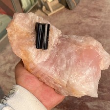4.54LB Rare Natural Rose Quartz Raw Symbiotic Black Tourmaline Crystal Mineral picture
