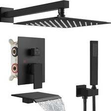 Shower Faucet Set with Mixer Valve Black Rain Shower Head Combo System Tub Spout picture