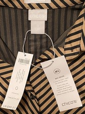 NWT Chico's No-iron Chic Stretch Black Neutral Imperial Stripe Tunic, 0 (4) $99 picture