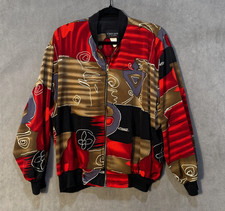 Cascais of California 2X Vintage Abstract Print Zip Bomber Jacket Red Black Gold picture