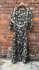 Antique 20s 30s Art Nouveau Deco Cotton Floral Vintage Midi Gatsby Sun Dress M/L picture