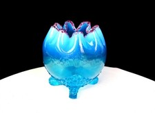 Jefferson EAPG Opalescent Blue Glass Pearls & Scales Ruby Frit 4 1/4
