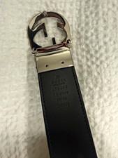 Gucci Men’s Reversible GG Pattern Belt Silver Interlocking G Buckle 85-34 picture