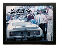 12X9 FRAMED 1965 24H LE MANS CARROLL SHELBY SIGNED REPRODUCTION PRINT picture