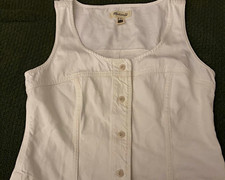 Madewell Women's White Cotton Denim Button-Front Scoop Neck Tank Top 6 picture