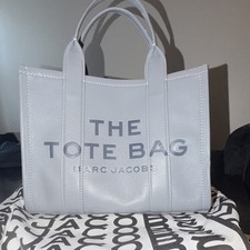 Marc Jacobs The Tote Bag Gray Pebbled Leather Zip Tote Strap Dust Bag Pockets picture