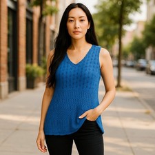 Vintage Y2K 2000s Axcess Blue Crochet Knit Tank Top Lined Boho Cottage Small picture