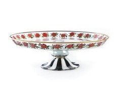 VINTAGE MACKENZIE CHILDS HEIRLOOM ROSES FLOWERS CAKE FOOTED PLATTER STAND picture