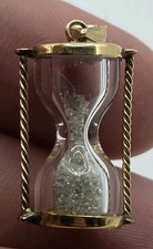 ANTIQUE Vintage 14K SOLID YELLOW GOLD HOURGLASS Time CHARM PENDANT 2.7g picture