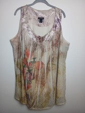 Lane Bryant Size 28 Floral Pleated Swing Tank Top with Muted Purple Trim picture