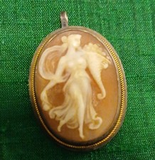 Antique Cameo Pendant Silver Mount Twist Gold Classical Figure with Cornicopia picture