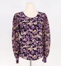 CHICO'S Floral Organza Sleeve Jersey Knit Top Purple Black Size 0 (US S) picture