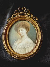 Antique Handpainted Edwardian Woman Miniature Portrait picture