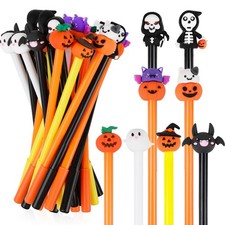 32 Pcs Halloween Pens, Pumpkin Skull Heads Ghost Bat Shape Pens Bulk Gel Black I picture