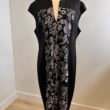 Connected Apparel Black and Silver Patterned Midi Dress picture