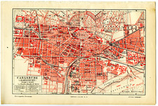 1920s Antique Map Carlsruhe Karlsruhe City Germany View Europe Wall Art Retro picture