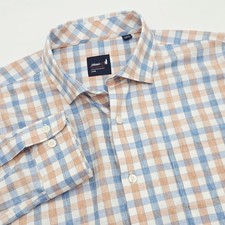 johnnie O Men's L Performance Button Up Shirt Blue/Orange Check McArthur Creole picture