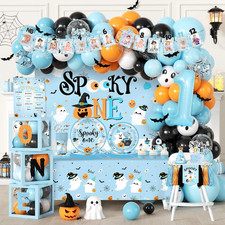 Spooky One Birthday Decorations Boy,Blue Halloween 1St Birthday Party Boy | 309P picture