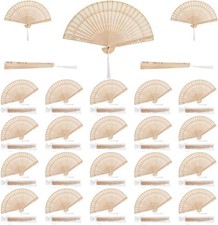 25 Pieces Sandalwood Fans, Wooden Handheld Folding Fan with Tassels and picture