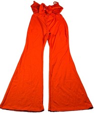Retro Stage 70s Daisy Duke Charlie’s Angel Jumpsuit Women M Orange Crush Bow Tie picture